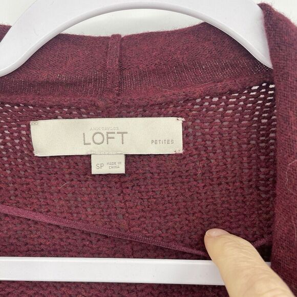 Ann Taylor Loft Petite Kimono Cardigan Wool Sweater Women SP Maroon Long Sleeve - Picture 2 of 9